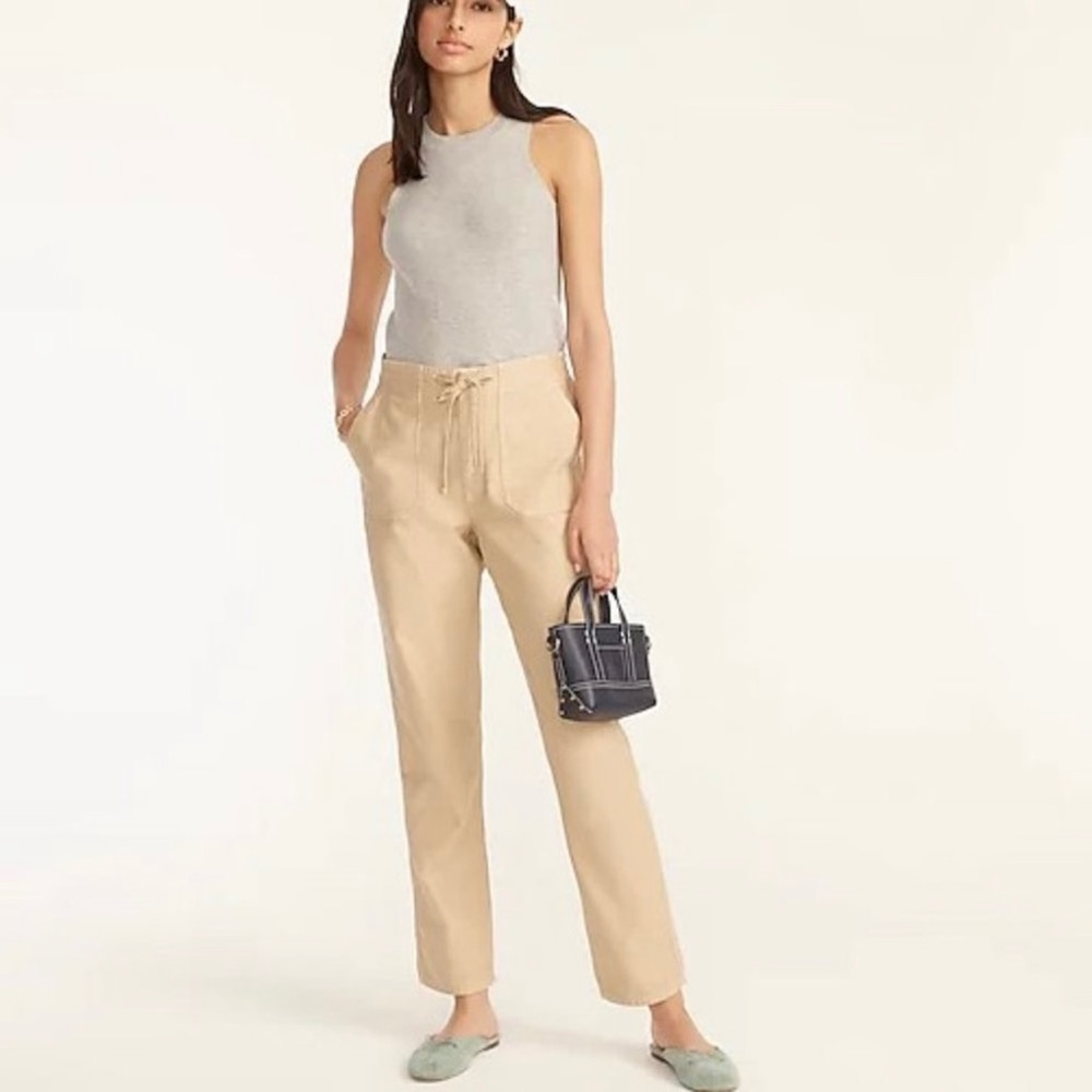 J. Crew Tie-Waist Cotton Camp Straight Khaki High Rise Casual Pants XL